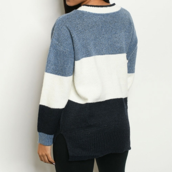 Color Block Cable Knit Oversized Varsity Sweater - Picture 5 of 6